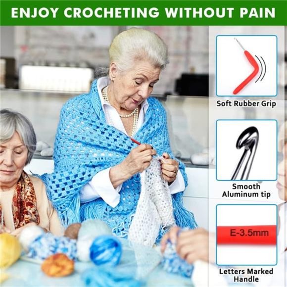 73 Pack Crochet Hooks Set, 13 PCS 2mm(B)-10mm(N) Ergonomic Soft Grip Crochet - Picture 5 of 7